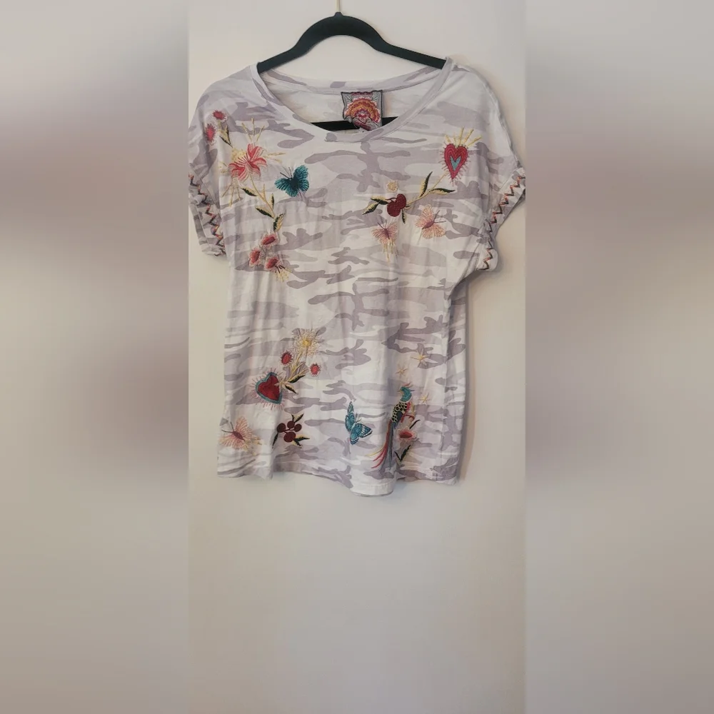 Johhny Was Adara Relaxed Floral Embroidered Peacock Butterfly Shirt - Picture 4 of 16